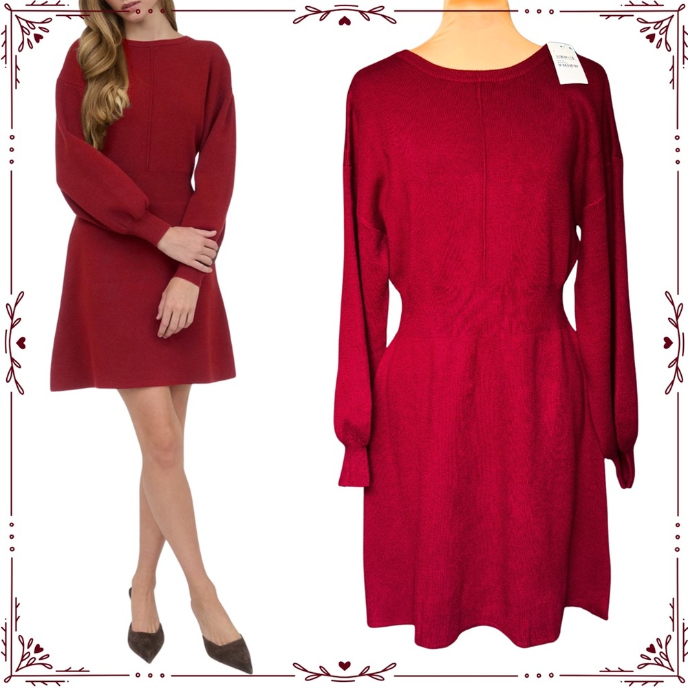Large NWT - August Sky - Tie Back Long Sleeve Red Minidress